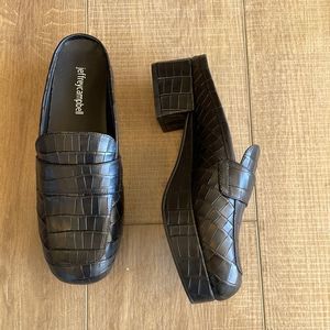 Jeffrey Campbell Free People Croc Embossed Black Leather Loafer Mule US 7